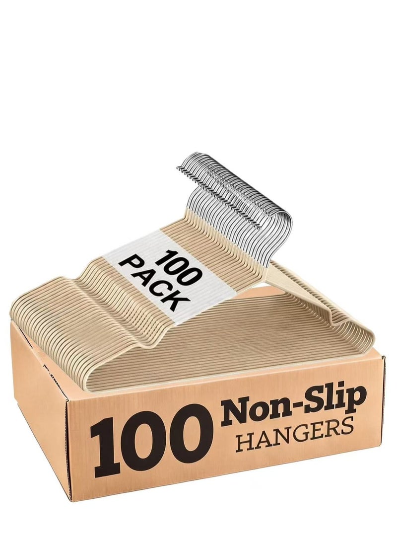 ZAYVA 100-Piece Non-Slip Hanger Set, Heavy Duty & Space Saving for Clothes - Beige - Image 1